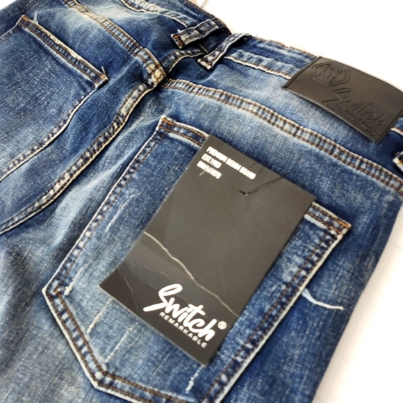 Men's Vintage Blue Wash Distressed Denim Jeans - Skinny Fit - Picture 10 of 11